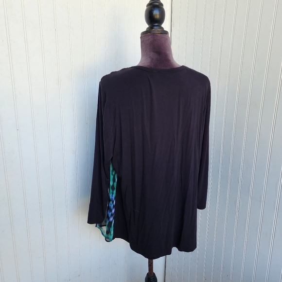 Chico's Easywear Jacket Sz 2 Black White Green  Open Front Sheer Cardigan L 12 - Picture 6 of 10